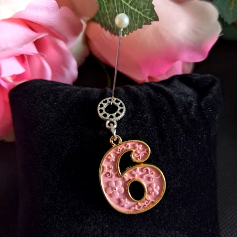 Pink Floral Number 6 Pendant